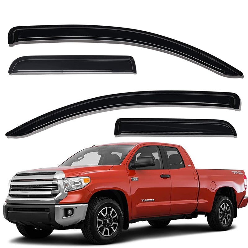 Lightronic Extra Durable Outside-Mount Auto Vent Window Visor, Fits 2007-2021 Toyota Tundra, Double Cab, UV Protection Rain Guard, Original Wind Deflector, No-Drill Easy Install, Dark Smoke, 4-Pcs - Image 1